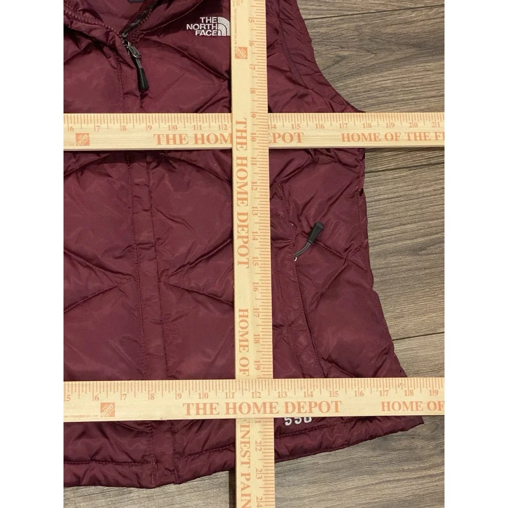 North Face Women's Sm 550 Puffer Vest Maroon Red Goose Down Full Zip Pocket‎